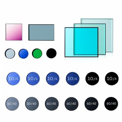10/5 tot 60/40 Optisch glasfilter van oppervlakkige kwaliteit met een diameter van 1,5 mm tot 300 mm en een op maat gemaakte coating